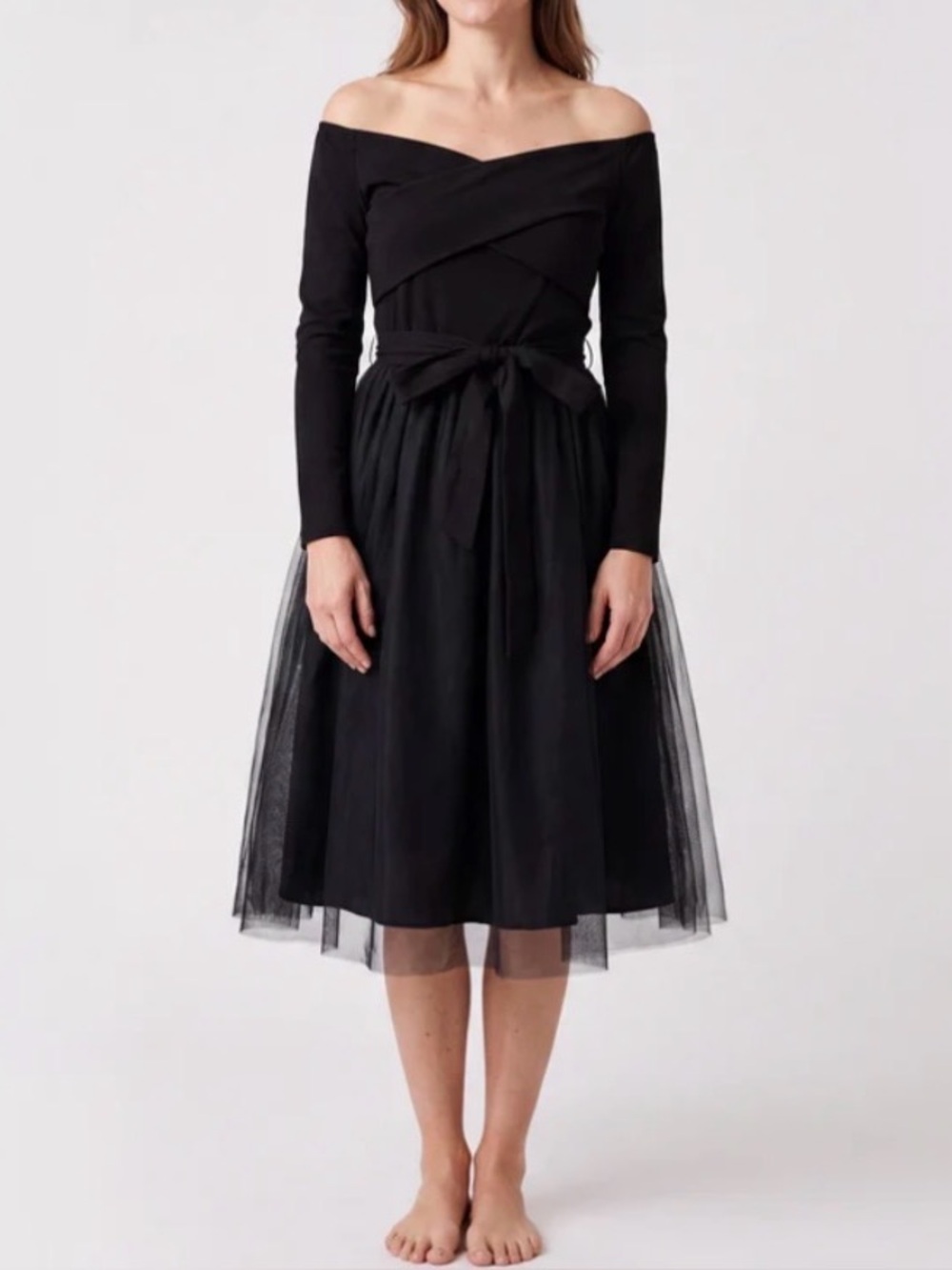 PatPat Black Long Sleeve Dress with Tulle Skirt, Size M